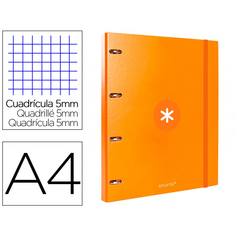 Classeur antartik 4 anneaux ronds 25mm a4 carton remborde feuillets mobiles 5x5 jaune moutarde