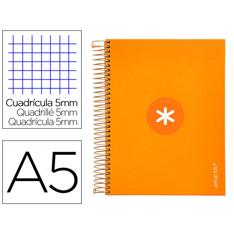 Cahier spirale antartik a5 14,8x21cm 240p 90g/m2 5x5mm 6 trous coil-lock coloris jaune