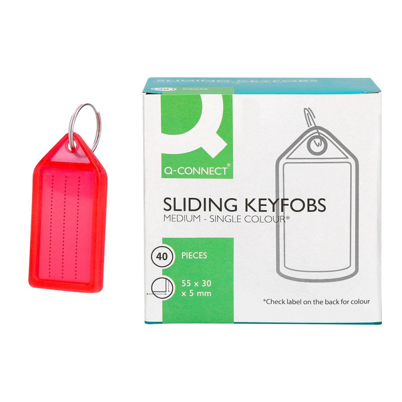 Porte-cles q-connect porte-etiquette premium coloris rouge boite 40 unites