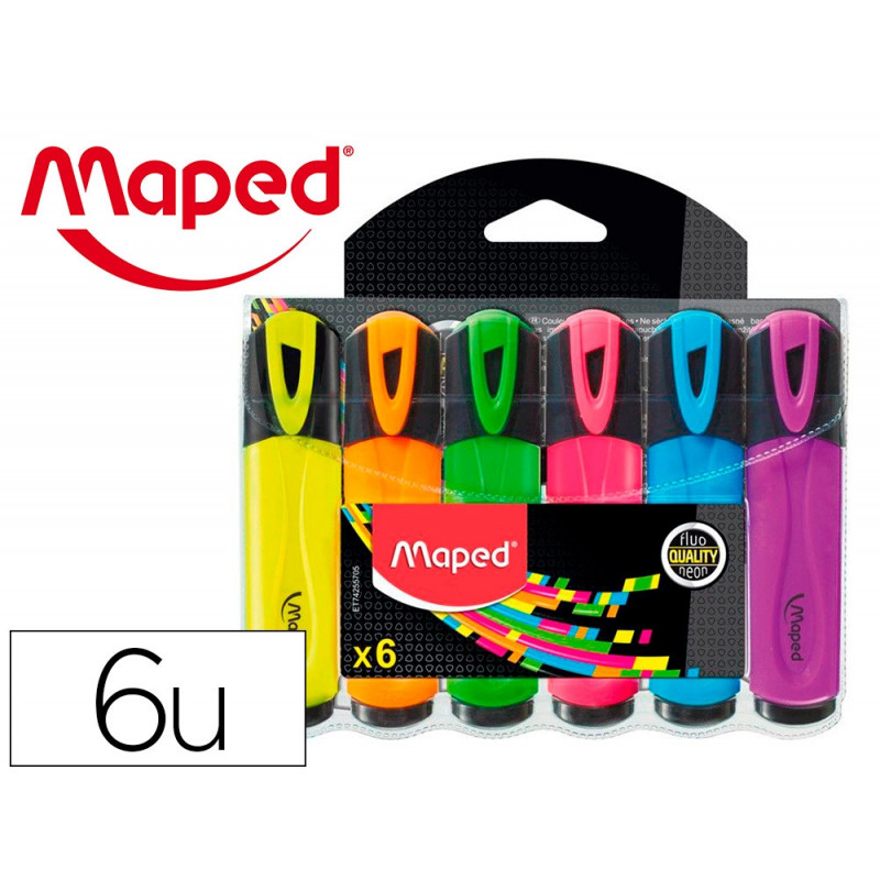 Surligneur maped fluo'peps fluorescent classic couleurs assorties pochette de 6