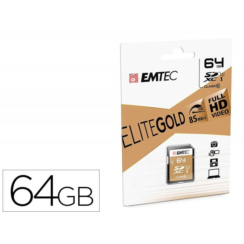Carte memoire emtec micro sd hc 64gb classe 10 elite gold