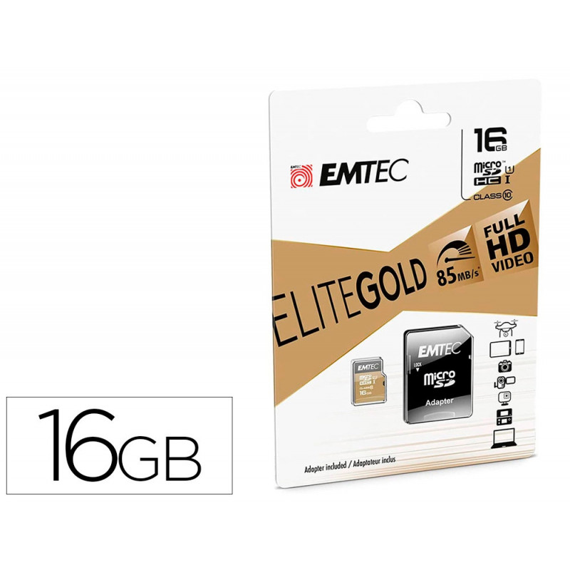 Carte memoire emtec micro sd hc 16gb classe 10 elite gold