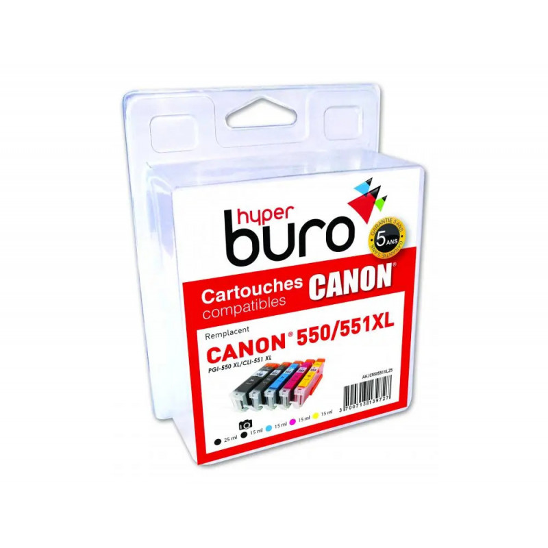 Pack de 5 cartouche hyperburos compatibles canon pg-550/cli-551xl