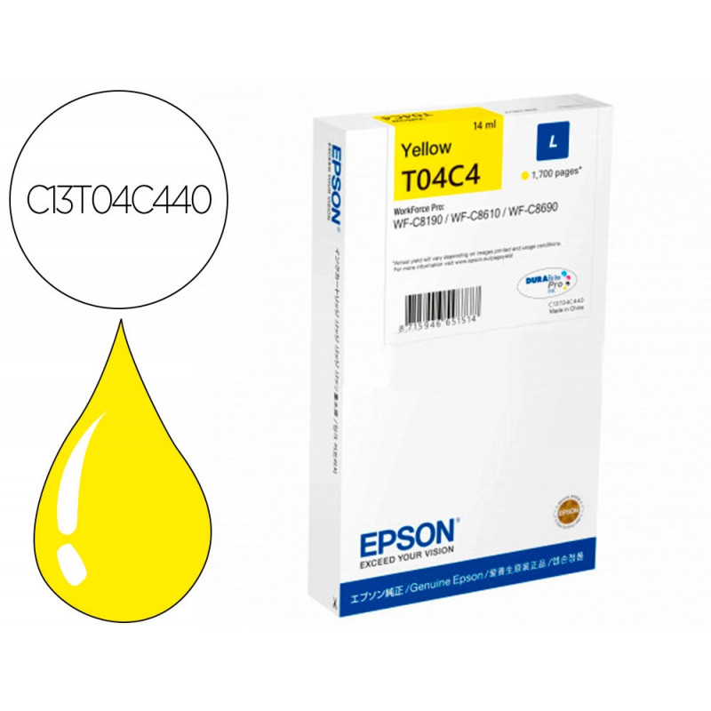 Cartouche epson jet d'encre t04c4 couleur jaune 1700 pag