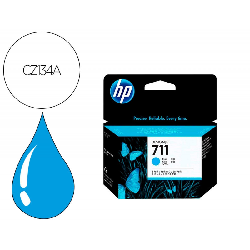 Cartouche hp jet d'encre 711- cz134a couleur cyan 29ml lot de 3