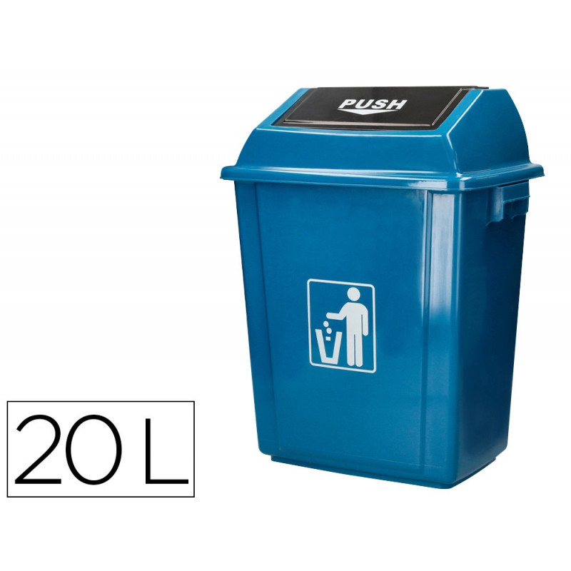 Poubelle q-connect plastique couvercle basculant ouverture facile 2 poignees 20l 340x240x450mm coloris bleu