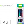 Surligneur q-connect fluorescent corps transparent pointe biseautee trait 1-5mm grip coloris assortis pochette 4 unites
