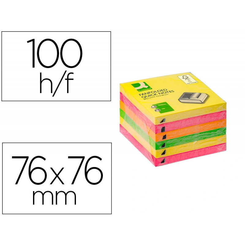 Bloc notes q-connect 76x76mm 100f adhesives repositionables zig-zag coloris neon lot de 6