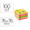 Bloc notes q-connect 76x76mm 100f adhesives repositionables zig-zag coloris neon lot de 6