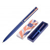 Stylo-bille belius rose aluminium details et attributs or rose encre bleue coloris bleu electrique dans coffret cadeau
