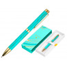 Stylo-bille belius aqua aluminium details et attributs or encre bleue coloris turquoise dans coffret cadeau