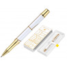 Roller belius carte blanche aluminium details et attributs or encre noire coloris blanc dans coffret cadeau