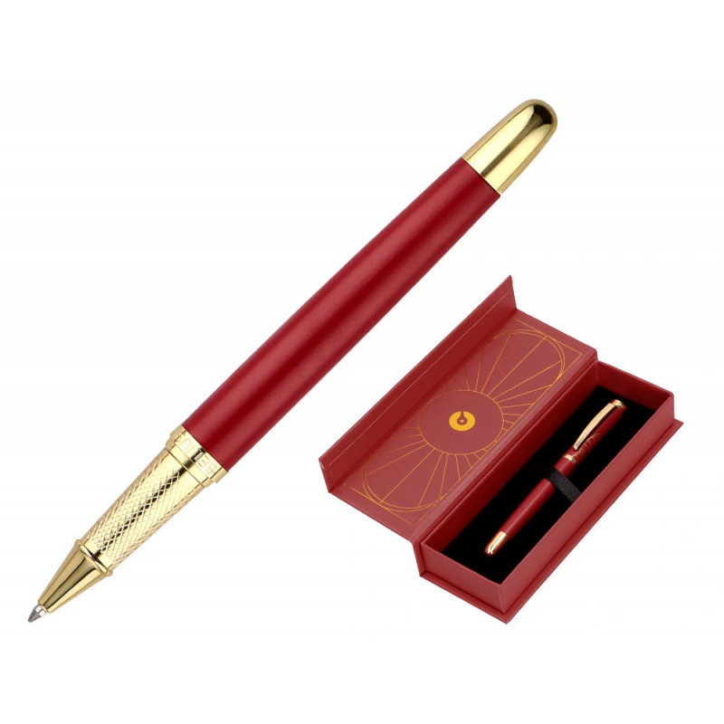 Stylo-bille belius soiree aluminium details et attributs or encre bleue coloris bordeaux dans coffret cadeau