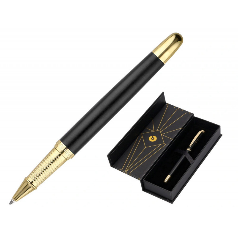 Stylo-bille belius soiree aluminium details et attributs or encre bleue coloris noir dans coffret cadeau