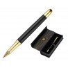 Stylo-bille belius soiree aluminium details et attributs or encre bleue coloris noir dans coffret cadeau