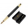 Stylo-plume belius soiree aluminium details et attributs or encre bleue coloris noir dans coffret cadeau
