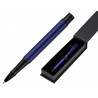 Roller belius turbo aluminium texture pointillee attributs noir encre bleue coloris bleu dans coffret cadeau
