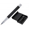 Roller et etui simili cuir belius turbo alum. texture pointillee attributs argent encre bleue col. noir coffret cadeau
