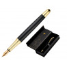 Stylo-plume belius passion aluminium brosse attributs or encre bleue coloris noir dans coffret cadeau
