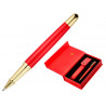 Stylo-bille et etui en simili cuir belius passion aluminium brosse attributs or encre bleue coloris rouge coffret cadeau