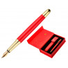 Stylo-plume et etui en simili cuir belius passion aluminium brosse attributs or encre bleue coloris rouge coffret cadeau