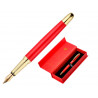 Stylo-plume belius passion aluminium brosse attributs or encre bleue coloris rouge dans coffret cadeau