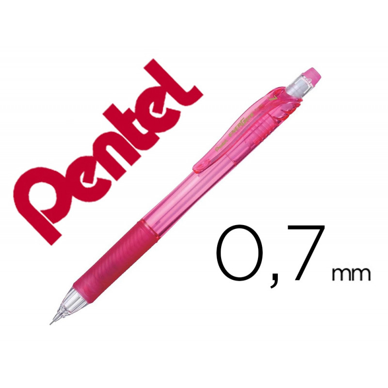 Porte-mines pentel energize canon fixe mine 0,7mm grip caoutchouc gomme avec capuchoncorps coloris rose translucide