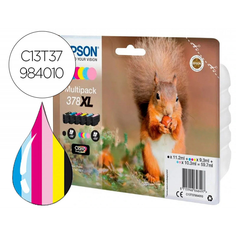 Cartouche encre epson 378xl xp-8605 / 8606 / xp-15000 / xp-8500 / 8505 couleur noir jaune cyan magenta cyan clair