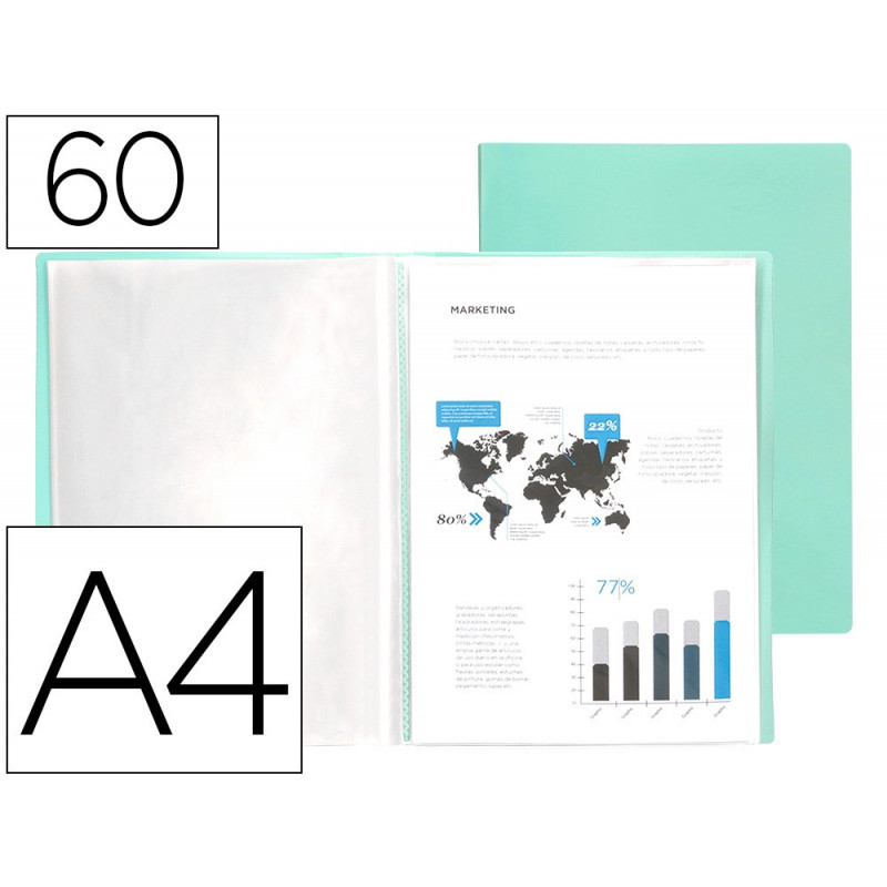 Protege-documents liderpapel polypropylene couverture flexible 60 pochettes fixes a4 220x297mm vert pomme