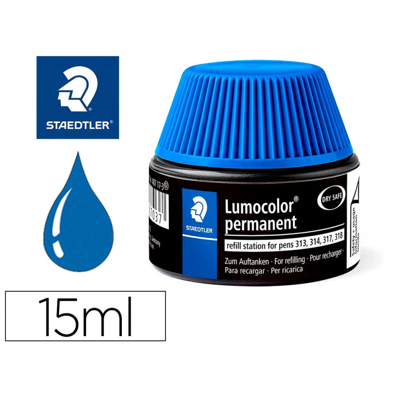 Recharge feutre permanent staedtler lumocolor 487 17 pour feutres 313/314/317/318 flacon 15ml coloris bleu