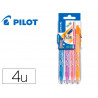Porte-stylos et 4 stylos-bille pilot frixion ball clicker set2go pointe moyenne 0.7mm orange/turquoise/mauve/corail