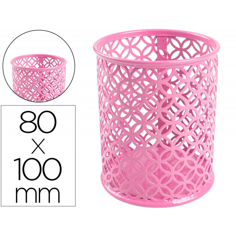 Pot a crayons q-connect motif metallique hauteur 100 mm diametre 80mm coloris rose