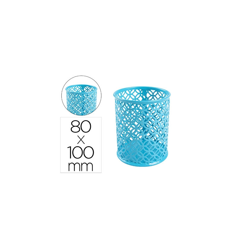 Pot a crayons q-connect motif metallique hauteur 100 mm diametre 80mm coloris turquoise