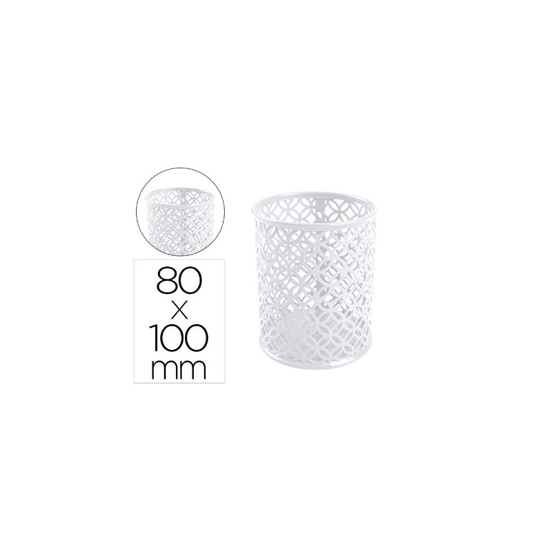 Pot a crayons q-connect motif metallique hauteur 100 mm diametre 80mm coloris blanc