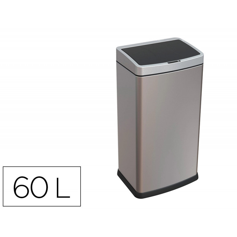 Poubelle q-connect metallique ouverture automatique capacite 60l