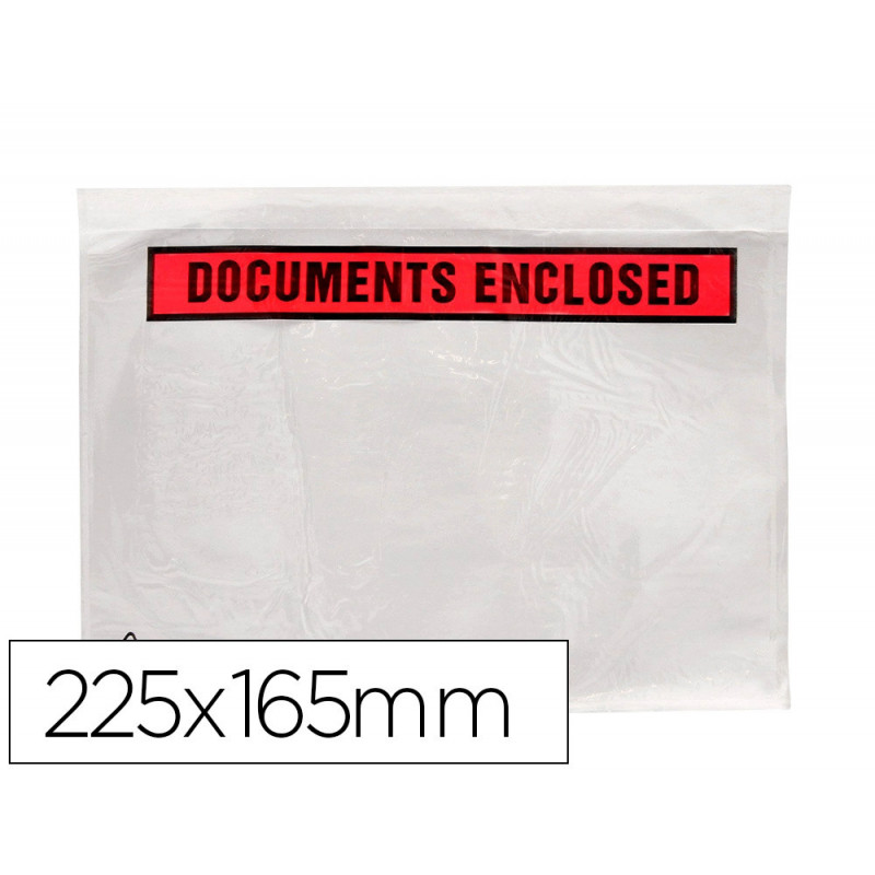 Pochette documents ci-inclus q-connect auto-adhesive transparente 225x165mm texte anglais paquet 1000 unites