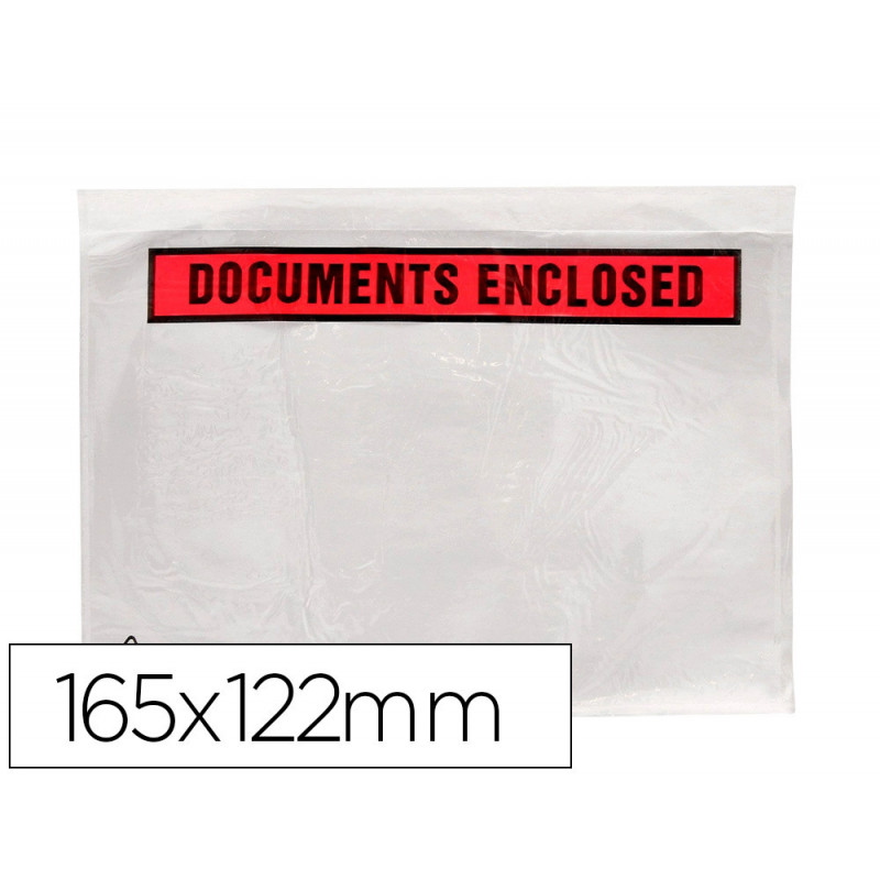 Pochette documents ci-inclus q-connect auto-adhesive transparente 165x122mm texte anglais paquet 100 unites