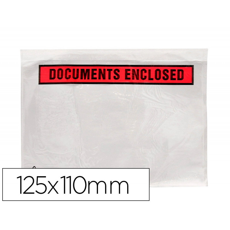 Pochette documents ci-inclus q-connect auto-adhesive transparente 125x110mm texte anglais paquet 100 unites