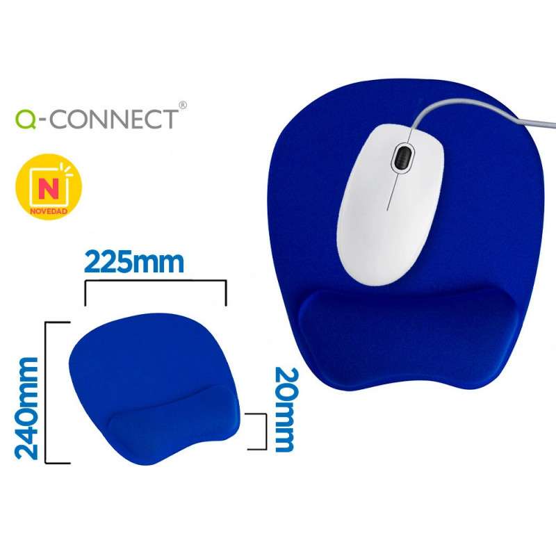 Tapis souris q-connect repose-poignet ergonomique mousse grand confort facilement nettoyable coloris bleu