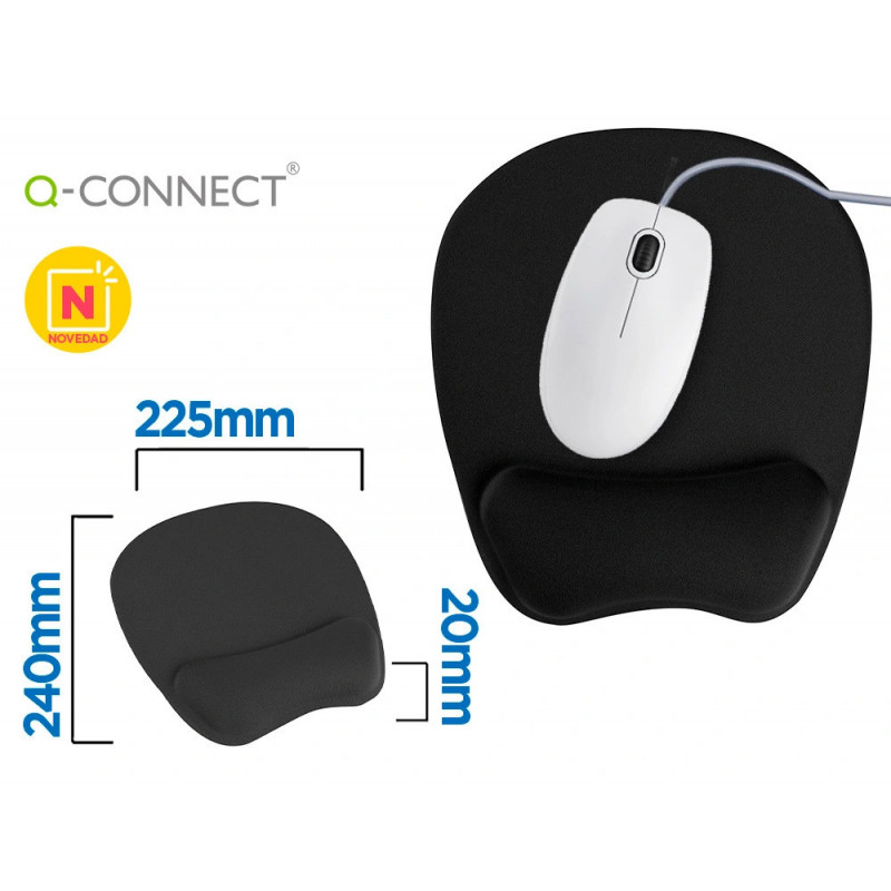 Tapis souris q-connect repose-poignet ergonomique mousse grand confort facilement nettoyable coloris noir