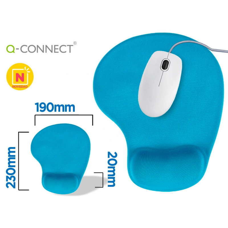 Tapis souris q-connect repose-poignet mousse augmente confort facilement nettoyable coloris turquoise