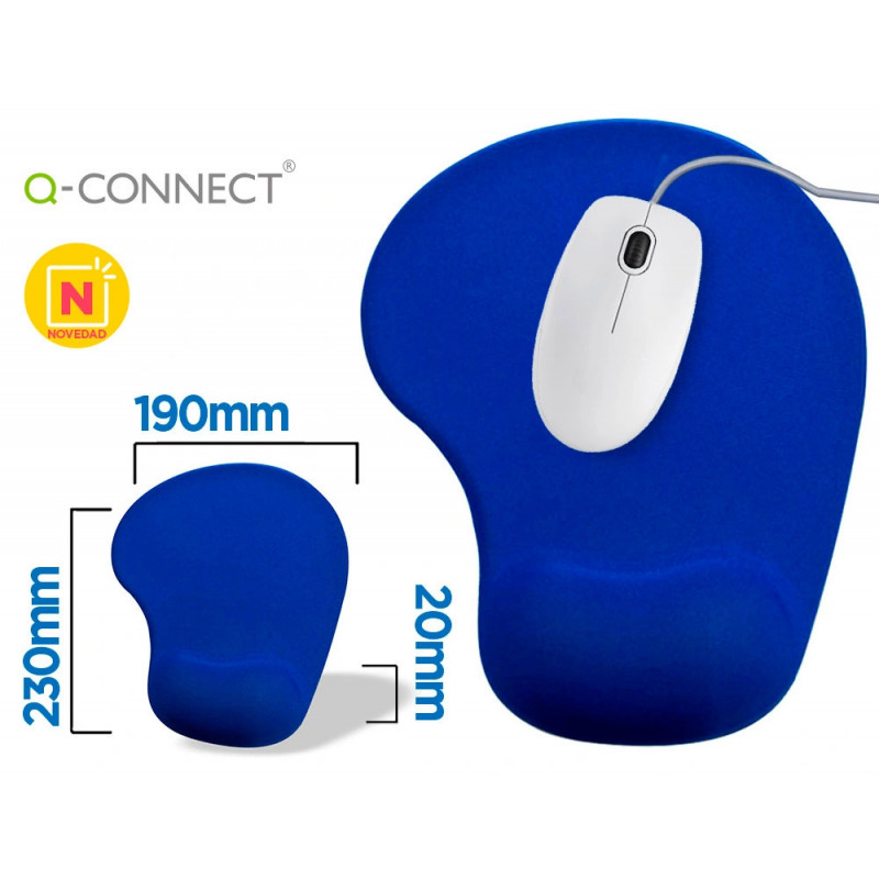Tapis souris q-connect repose-poignet mousse augmente confort facilement nettoyable coloris bleu
