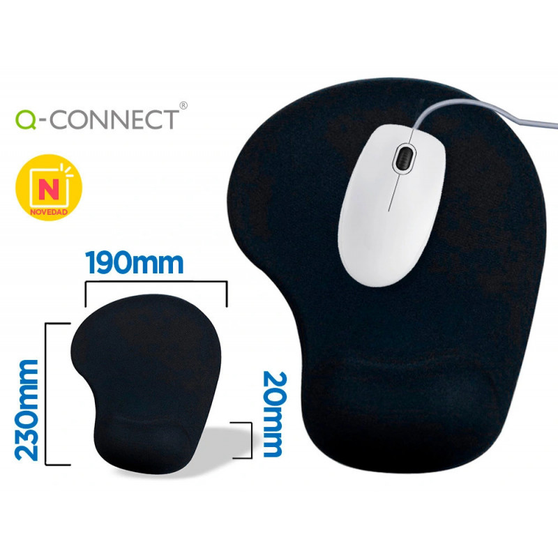 Tapis souris q-connect repose-poignet mousse augmente confort facilement nettoyable coloris noir