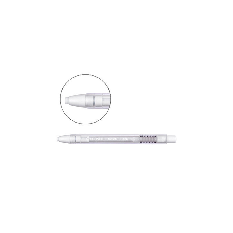 Crayon-gomme q-connect rétractable corps soft transparent et blanc gomme ronde