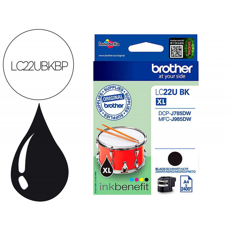 Cartouche brother jet d'encre lc22ubk couleur noir 2.400p