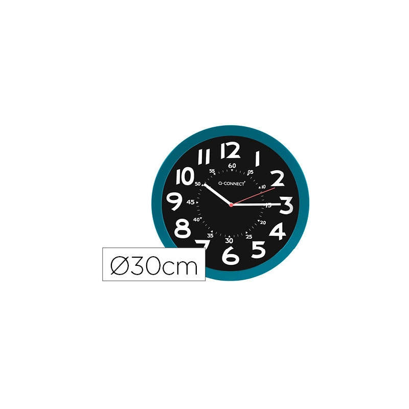 Horloge q-connect murale plastique design moderne couleur vive 1 pile aa non fournie diamètre 30cm bleu