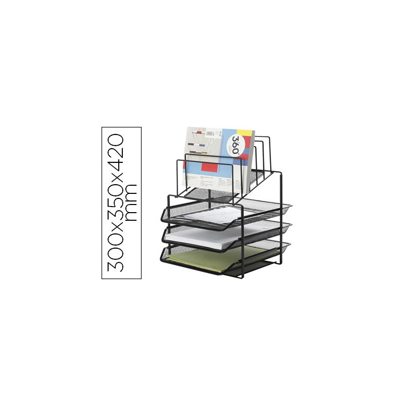 Corbeille à courrier q-connect maille métallique 3 corbeilles 5 trieurs à enveloppes 300x350x420mm noir 3 unités