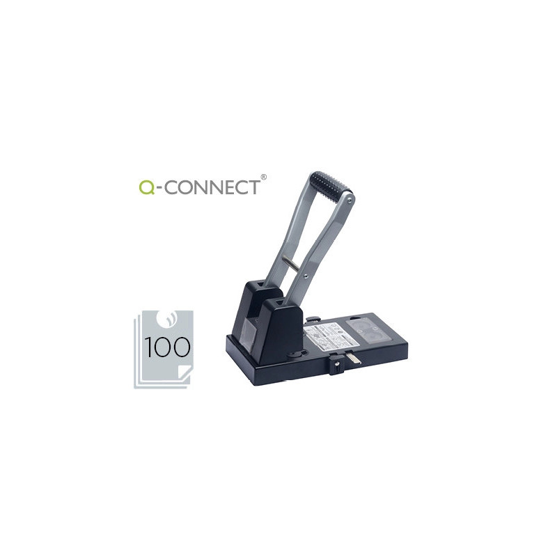 Perforateur q-connect capacité perforation 100f 2 trous coloris noir 129x200x281mm