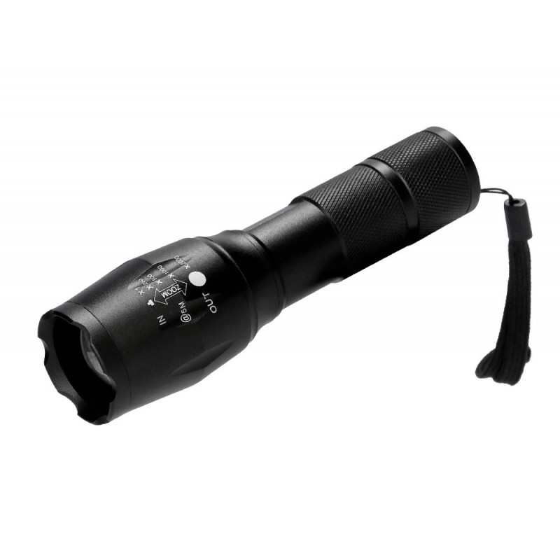 Lampe torche q-connect télescopique aluminium éclairage 5 niveaux bouton arret 3 piles aaa fournies coloris noir