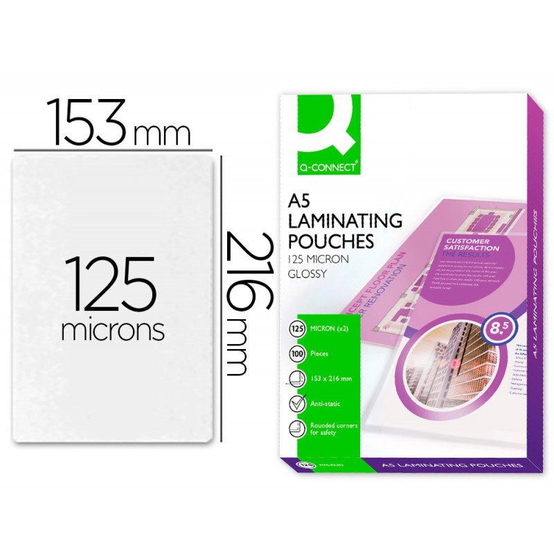Pochette plastification q-connect autoadhésive 2 faces format a5 125 microns antistatique boîte 100 unités